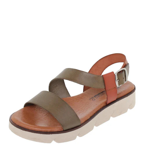 Sandalia Plana Mujer piel Kaki Aldama