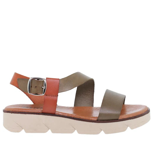 Sandalia Plana Mujer piel Kaki Aldama