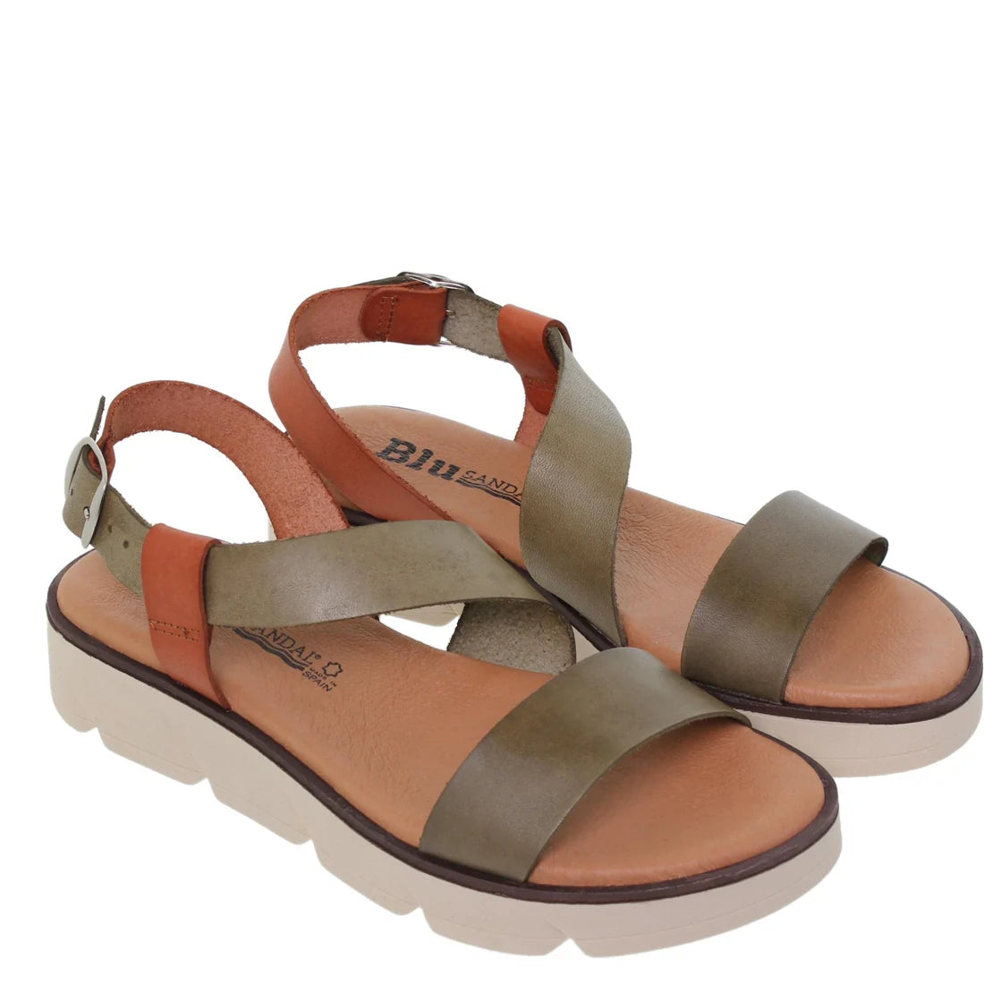Sandalia Plana Mujer piel Kaki Aldama