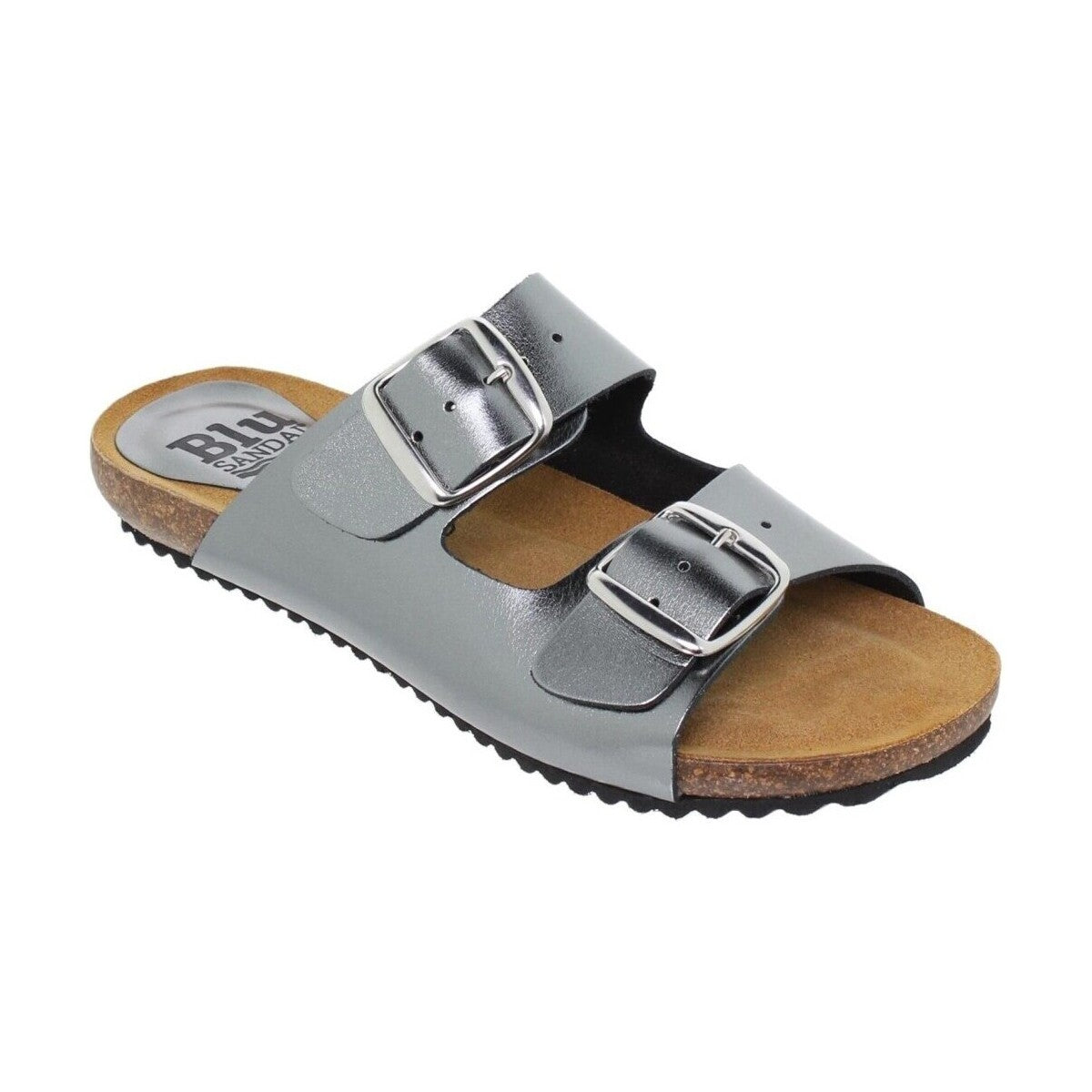 Sandalia de piel cómoda BIO 2 hebillas Plata