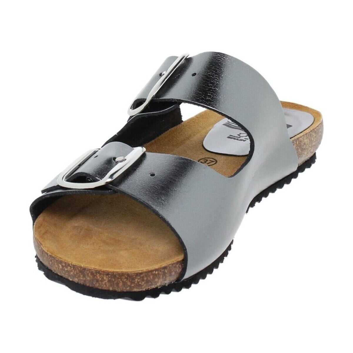 Sandalia de piel cómoda BIO 2 hebillas Plata
