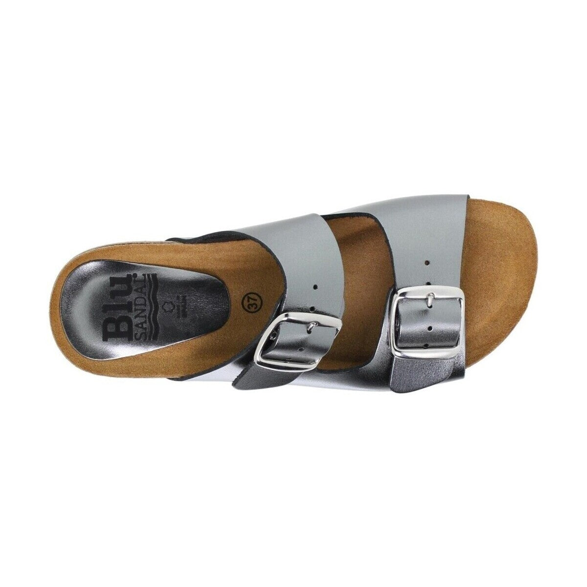 Sandalia de piel cómoda BIO 2 hebillas Plata