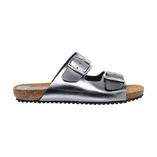 Sandalia de piel cómoda BIO 2 hebillas Plata Silver