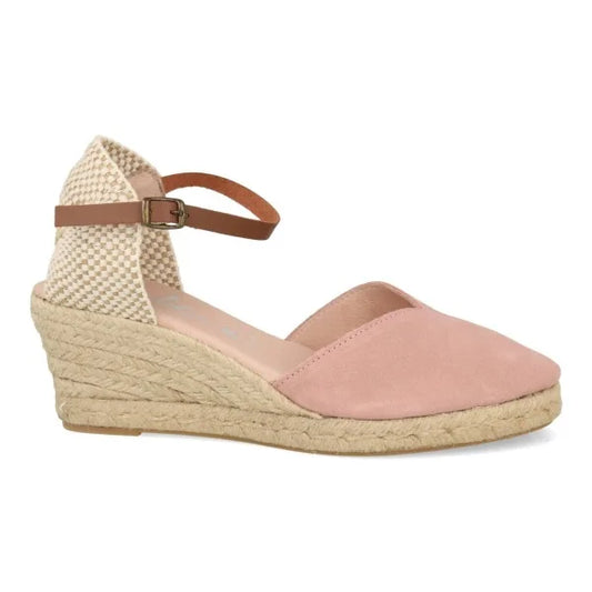 Cuñas esparto mujer piel serraje rosa