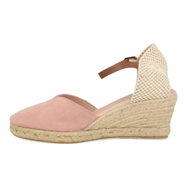 Cuñas esparto mujer piel serraje rosa