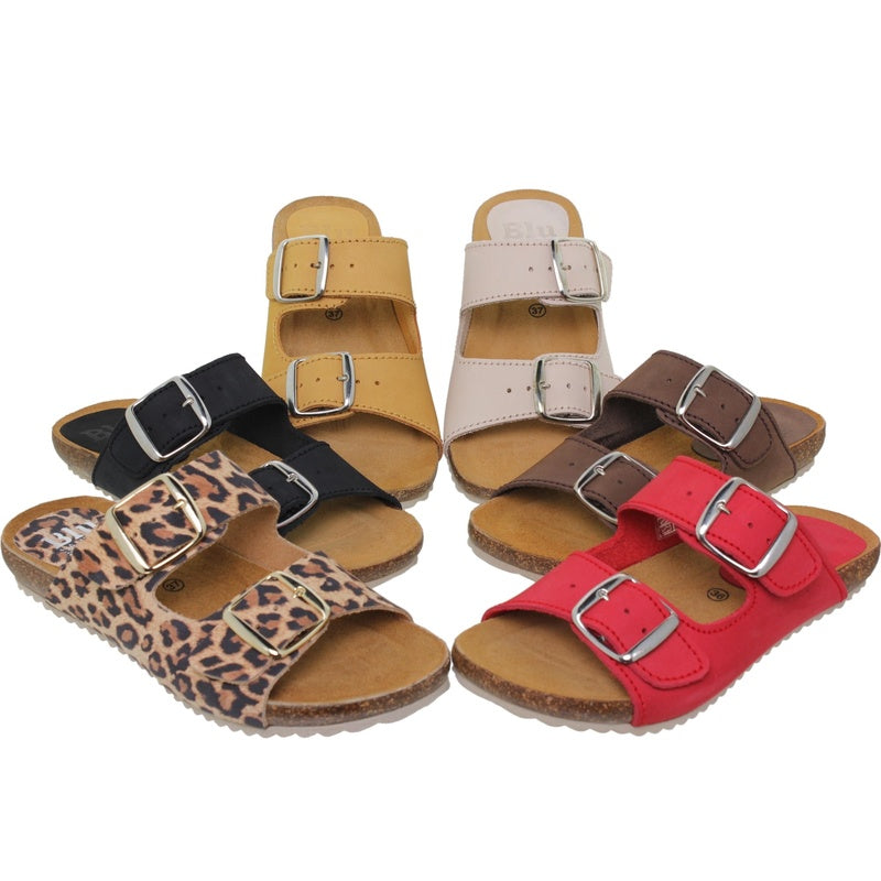 Sandalia de piel cómoda BIO 2 hebillas Negra