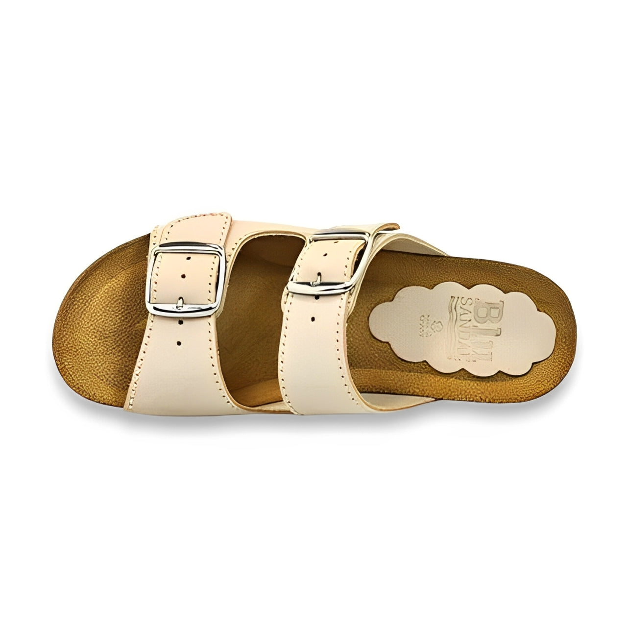 Sandalia Cuña de piel cómoda BIO 2 Hebillas Beige