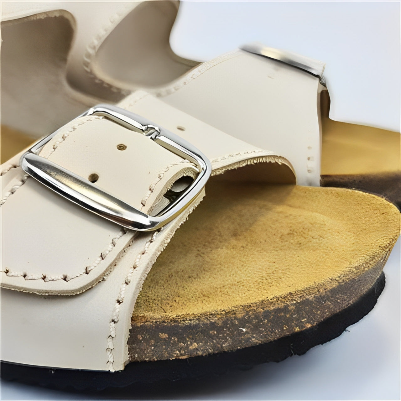 Sandalia Cuña de piel cómoda BIO 2 Hebillas Beige