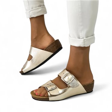 Sandalia de piel cómoda BIO 2 hebillas Oro