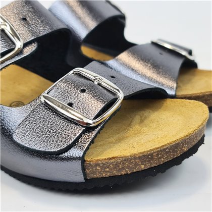 Sandalia de piel cómoda BIO 2 hebillas Plata