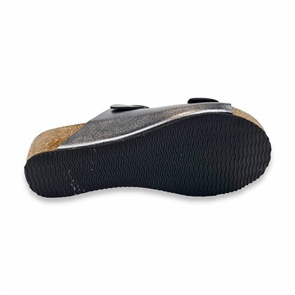 Sandalia de piel cómoda BIO 2 hebillas Plata