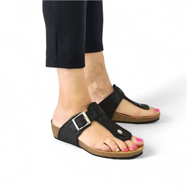 Sandalias Bio Esclava Mujer Piel Acolchada Negra