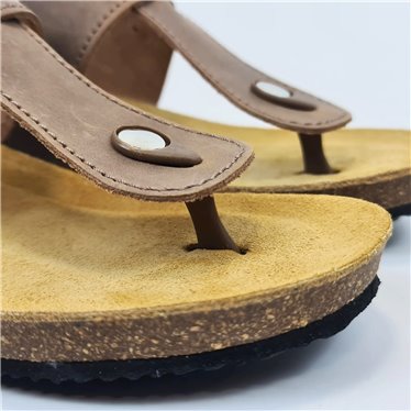 Sandalias Bio Esclava Mujer Piel Plantilla Acolchada Taupe