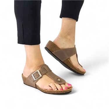 Sandalias Bio Esclava Mujer Piel Plantilla Acolchada Taupe