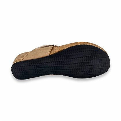 Sandalias Bio Esclava Mujer Piel Plantilla Acolchada Taupe