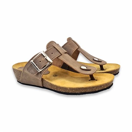 Sandalias Bio Esclava Mujer Piel Plantilla Acolchada Taupe