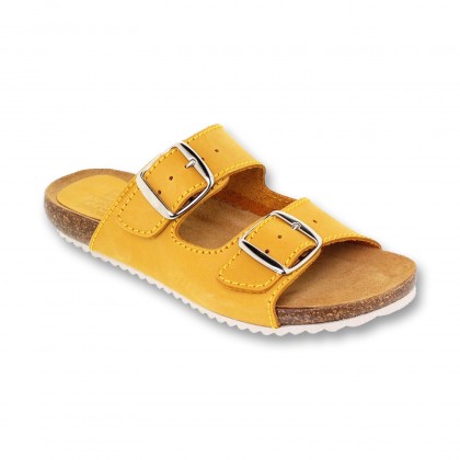 Sandalia de piel cómoda BIO 2 hebillas Mostaza