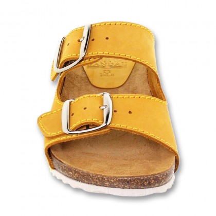 Sandalia de piel cómoda BIO 2 hebillas Mostaza