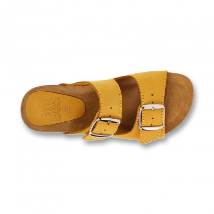 Sandalia de piel cómoda BIO 2 hebillas Mostaza