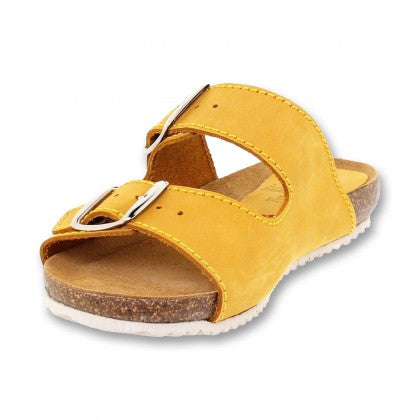 Sandalia de piel cómoda BIO 2 hebillas Mostaza