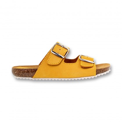 Sandalia de piel cómoda BIO 2 hebillas Mostaza