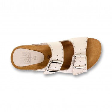 Sandalia de piel cómoda BIO 2 hebillas Beige