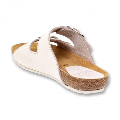 Sandalia de piel cómoda BIO 2 hebillas Beige