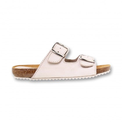 Sandalia de piel cómoda BIO 2 hebillas Beige