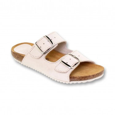 Sandalia de piel cómoda BIO 2 hebillas Beige