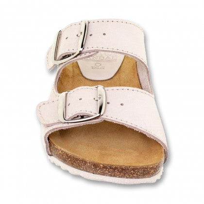 Sandalia de piel cómoda BIO 2 hebillas Beige