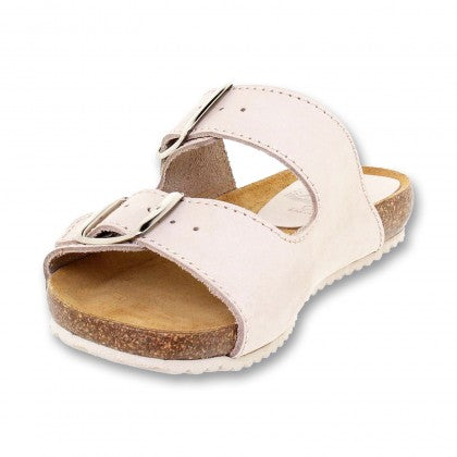 Sandalia de piel cómoda BIO 2 hebillas Beige