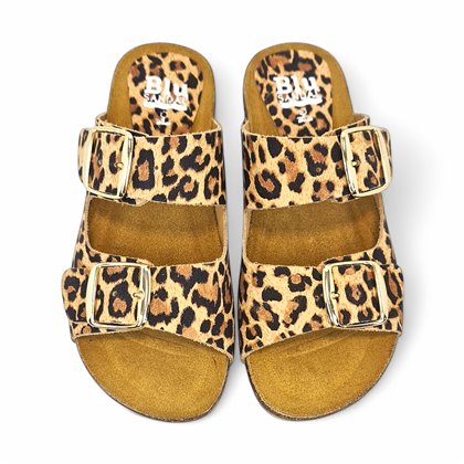 Sandalia de piel cómoda BIO 2 hebillas Leopardo