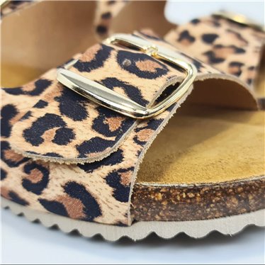 Sandalia de piel cómoda BIO 2 hebillas Leopardo