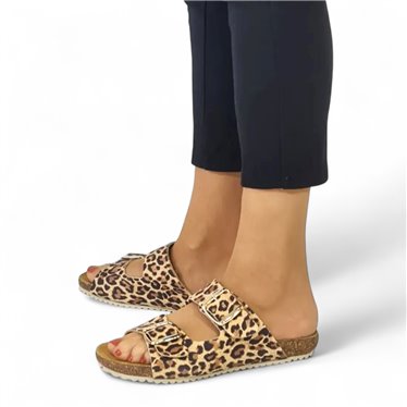 Sandalia de piel cómoda BIO 2 hebillas Leopardo