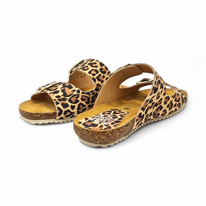 Sandalia de piel cómoda BIO 2 hebillas Leopardo