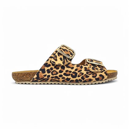 Sandalia de piel cómoda BIO 2 hebillas Leopardo