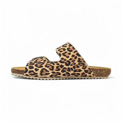 Sandalia de piel cómoda BIO 2 hebillas Leopardo