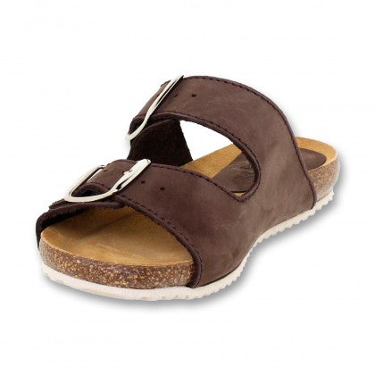 Sandalia de piel cómoda BIO 2 hebillas Marrón