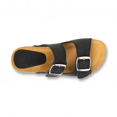 Sandalia de piel cómoda BIO 2 hebillas Negra