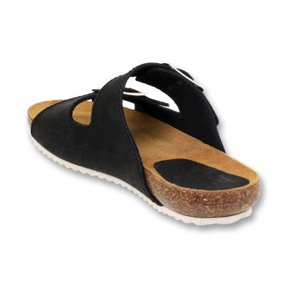 Sandalia de piel cómoda BIO 2 hebillas Negra