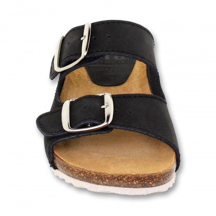 Sandalia de piel cómoda BIO 2 hebillas Negra