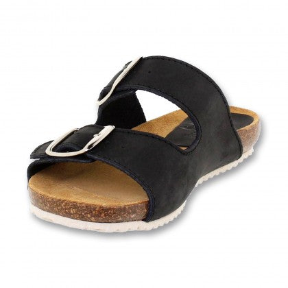 Sandalia de piel cómoda BIO 2 hebillas Negra