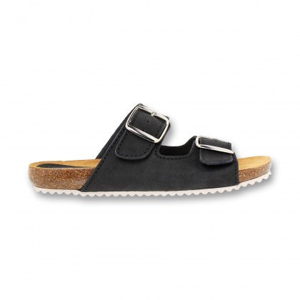 Sandalia de piel cómoda BIO 2 hebillas Negra