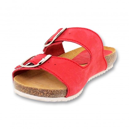 Sandalia de piel cómoda BIO 2 hebillas roja