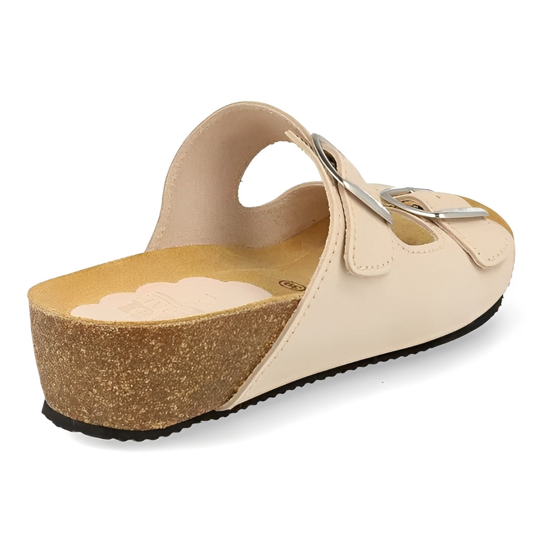 Sandalia Cuña de piel cómoda BIO 2 Hebillas Beige