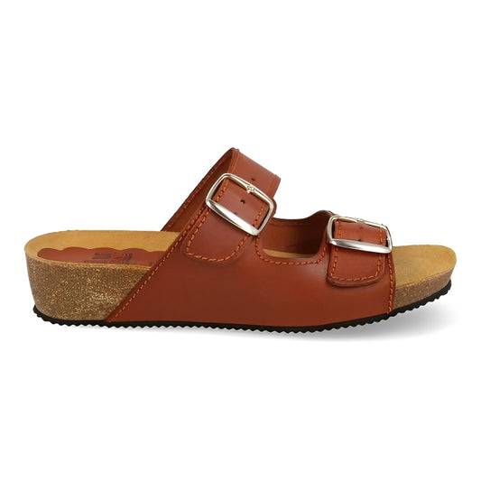 Sandalia Cuña de piel cómoda BIO 2 hebillas cuero