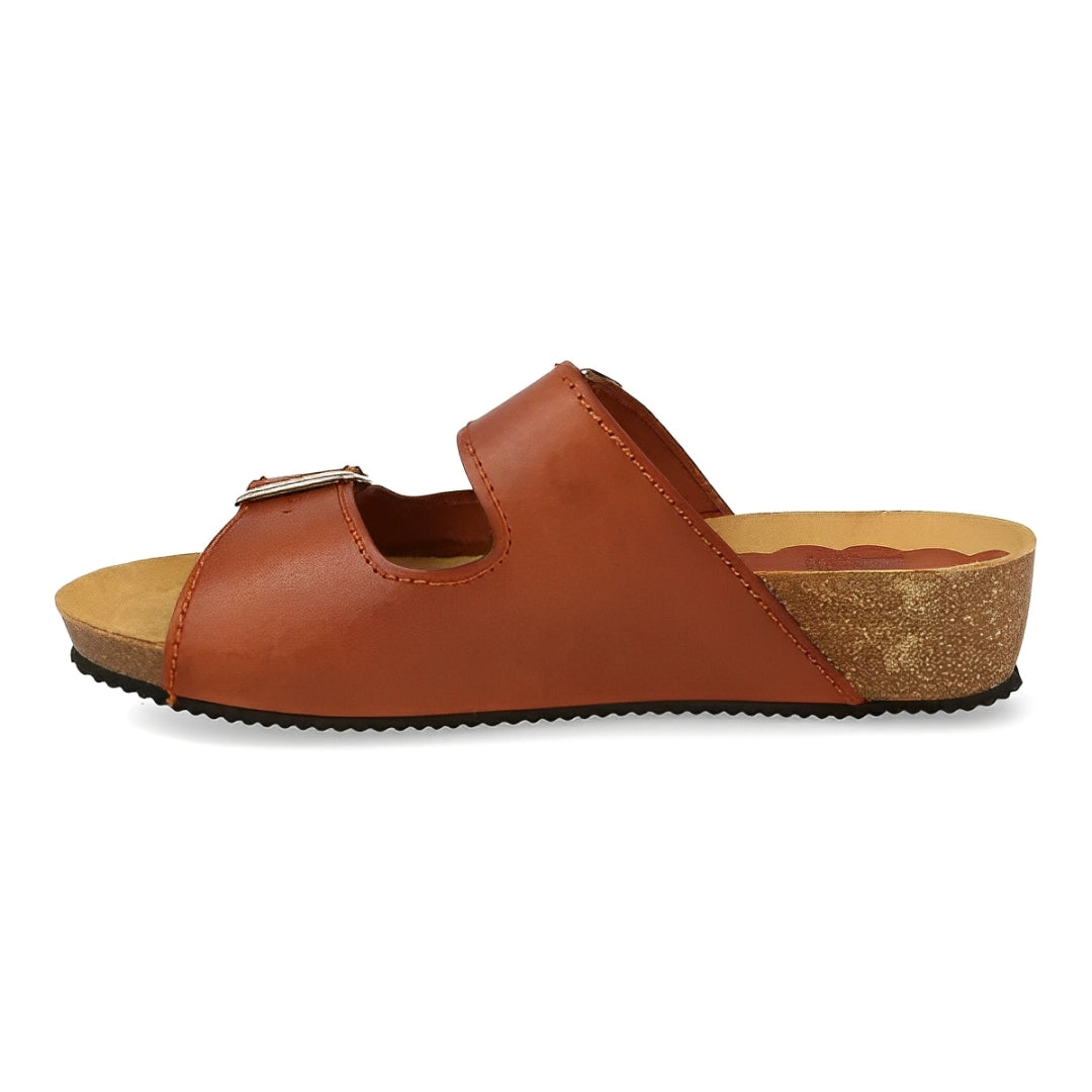 Sandalia Cuña de piel cómoda BIO 2 hebillas cuero