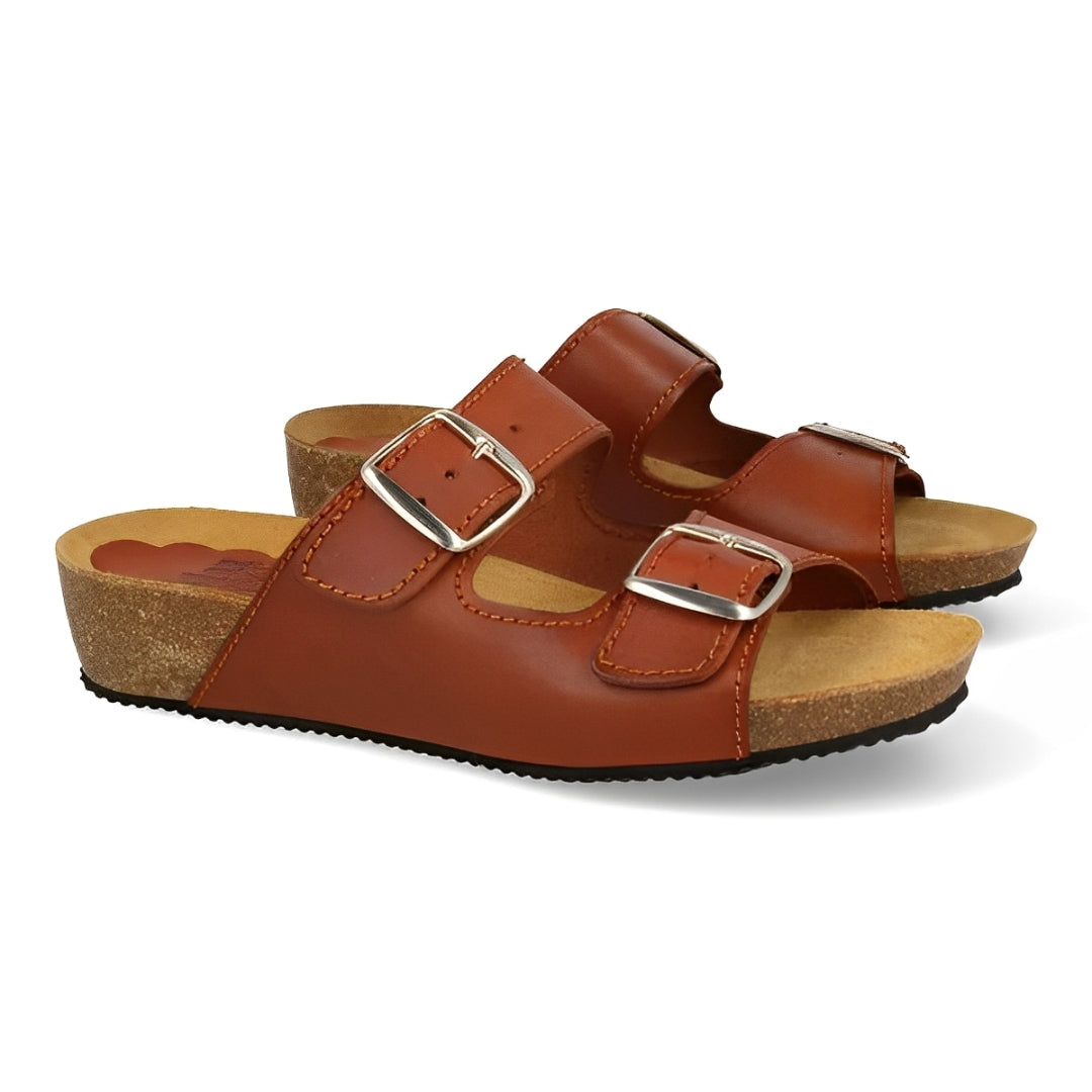 Sandalia Cuña de piel cómoda BIO 2 hebillas cuero