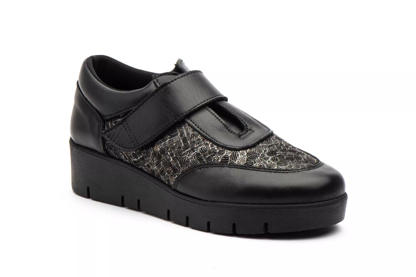 Zapatos Mujer Piel Negro Velcro