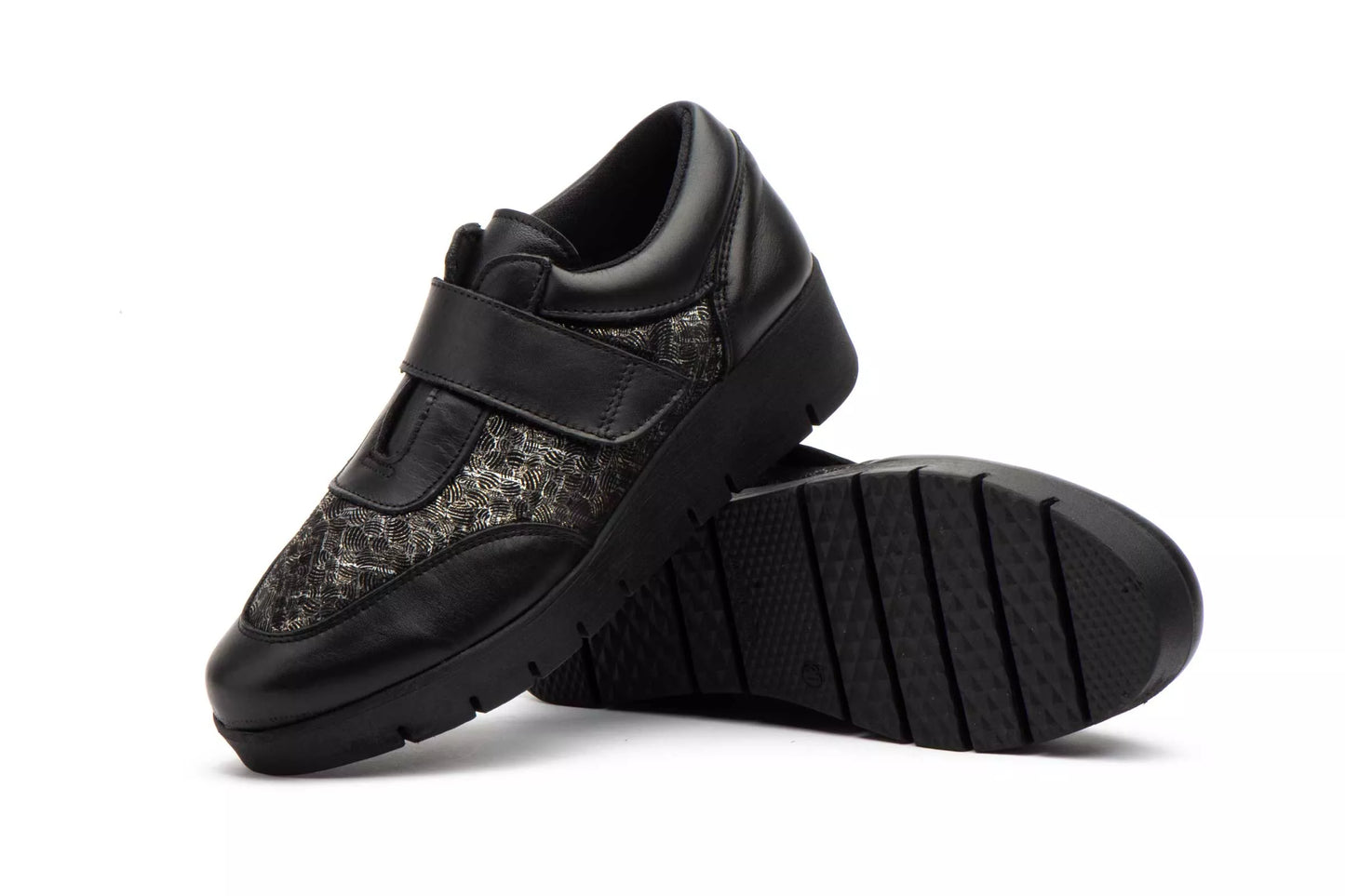 Zapatos Mujer Piel Negro Velcro